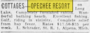 Opechee Motel (Opechee Resort, Opechees) - June 1935 Ad (newer photo)